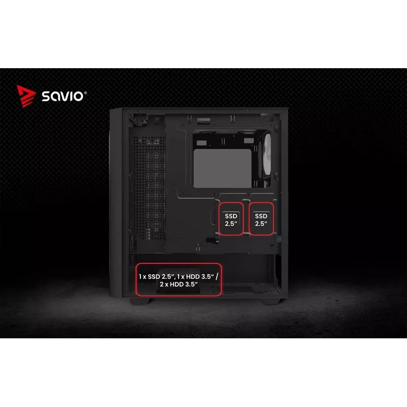 PC case SAVIO Noctis Flow RGB — Cube, ATX/Mini-ITX, 3x 120 mm front fans, tempered glass side, max GPU 35 cm
