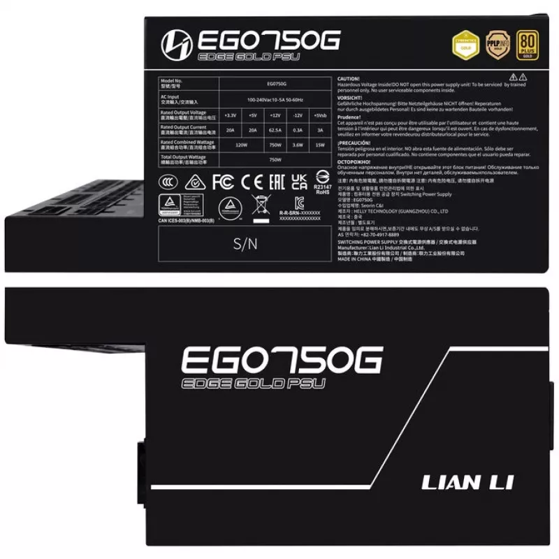 Power supply LIAN LI EDGE GOLD 750 — 750W, 80 PLUS Gold, active PFC