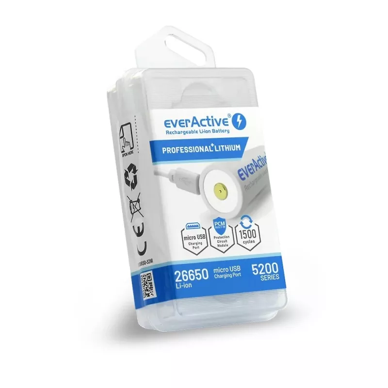 Rechargeable battery everActive EV26650-52M 3.7V 5200mAh with Micro USB charging
