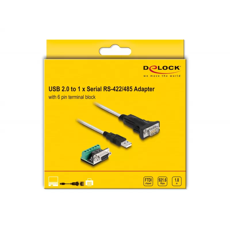 DeLOCK 63465 Serial Cable Black Transparent 1.8m USB Type-A DB-9