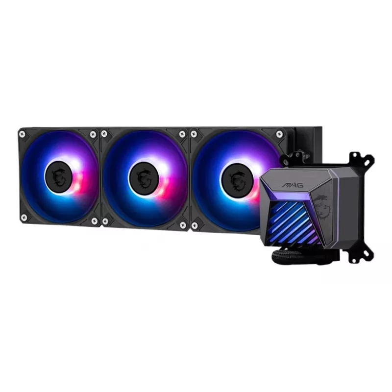 All-in-one liquid cooler MSI MAG Coreliquid A15 360 — 3x 120 mm fans, radiator 394 x 120 x 27 mm, pump 5V, RGB, supports LGA 1851