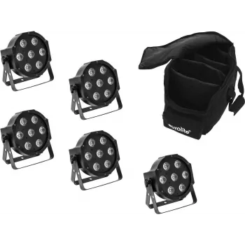 LED spot set EUROLITE SLS-7 HCL 5x with Soft-Bag — 5 compact LED spots, HCL technology, soft carrying bag