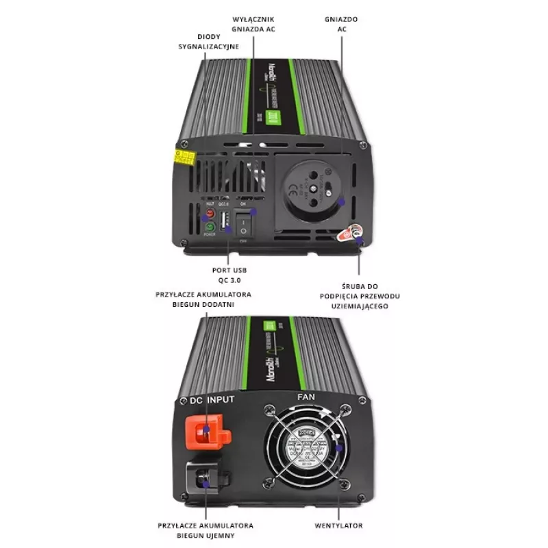 Car inverter Qoltec Monolith 2000 W Black 24 V
