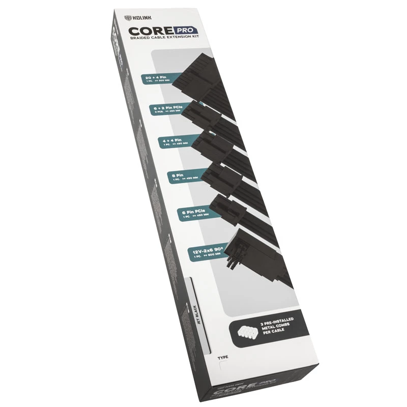 Cable extension kit Kolink Core Pro COREPRO-EK-12VT2-BLK 12V 2x6-pin black