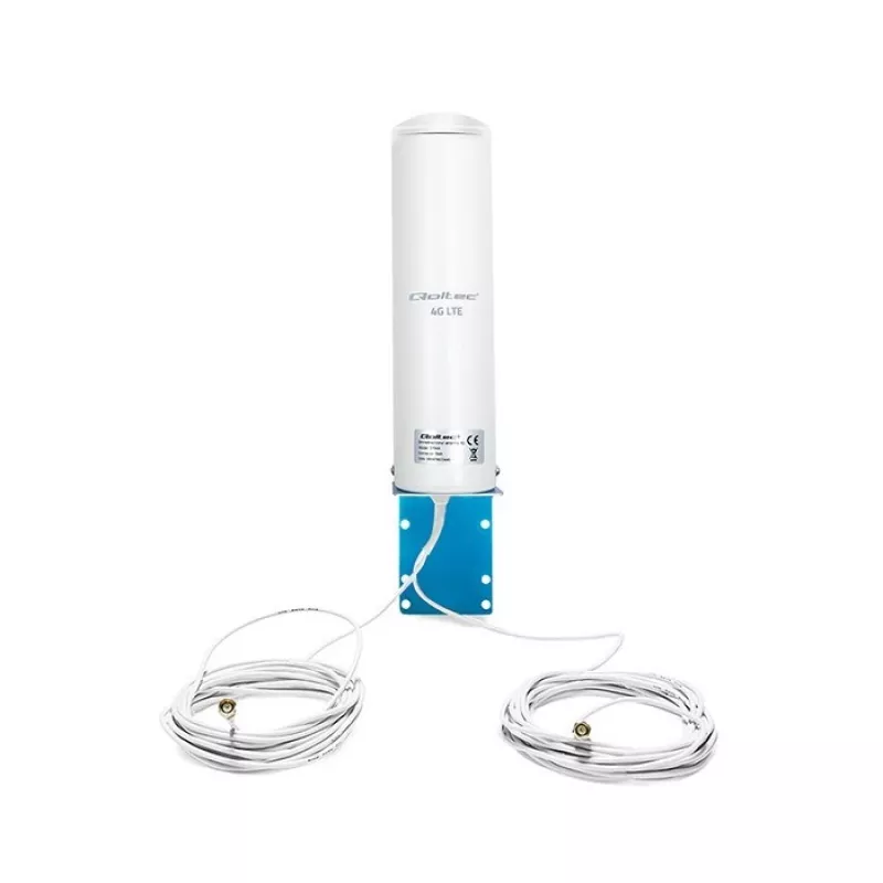 Outdoor omnidirectional 4G LTE antenna QOLTEC 57044, 5 dBi, 600–2700 MHz, 50 W, 50 Ω, white copper housing