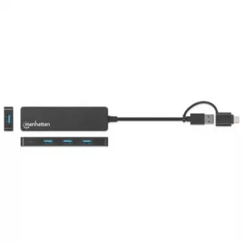 Manhattan USB-C & USB-A Combo Dock/Hub, Ports (4): USB-A (x4), 5 Gbps (USB 3.2 Gen1 aka USB 3.0), USB powered (no external power supply required)