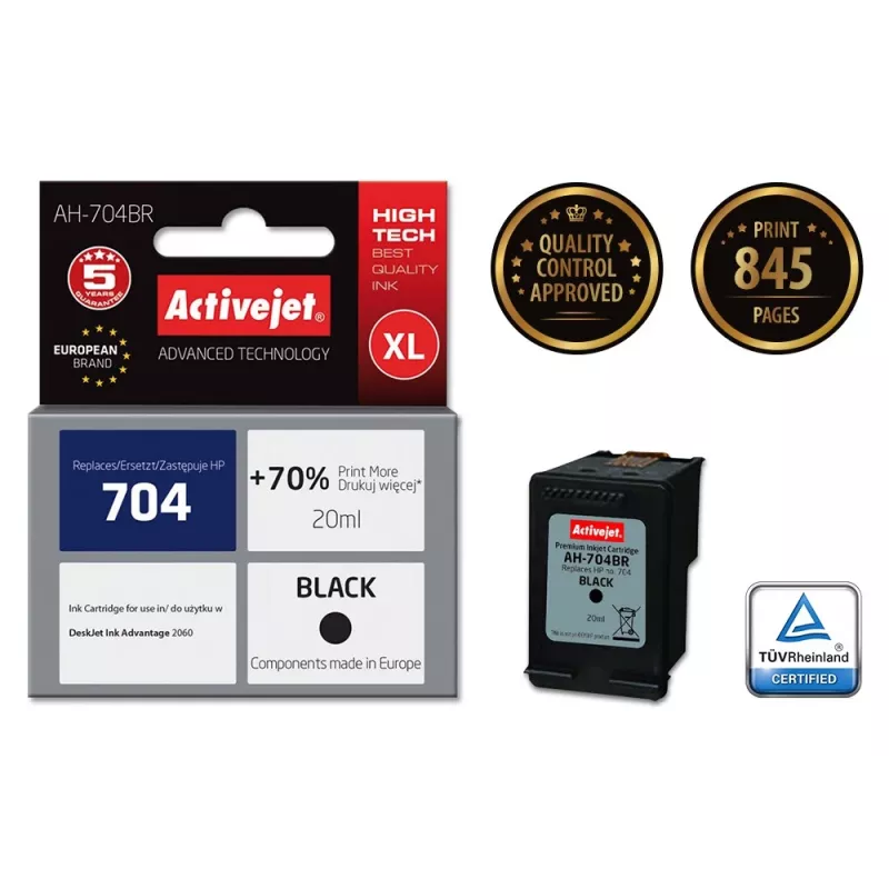 Ink Cartridge ActiveJet AH-704BR Black — Compatible High (XL) Yield, Pigment 20 ml, Replacement for HP 704 CN692AE
