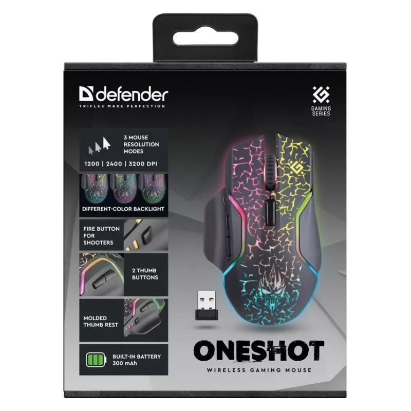 Defender Oneshot GM-067 Mouse Gaming Right-hand RF Wireless + USB Type