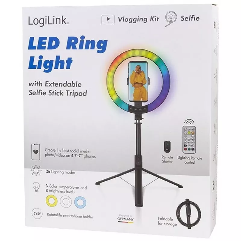 LogiLink smartphone ring light w.selfie stick tripod,DM 20cm (AA0156)
