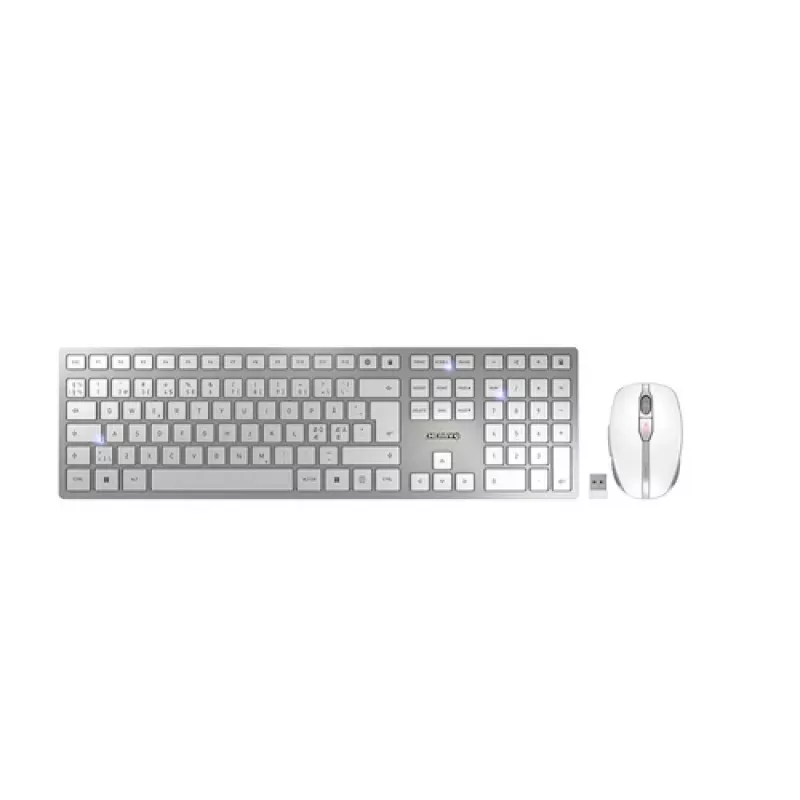 CHERRY DW 9100 SLIM keyboard Mouse included Universal RF Wireless + Bluetooth Nordic Silver