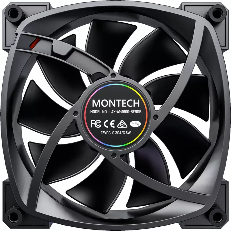 MONTECH RX140 PWM 140mm ARGB Reverse Blade Case Fan - Black