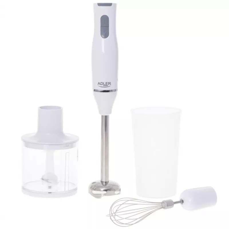 Adler AD 4620 Hand Blender Set, 800 W, 2 Speeds, 450 ml Chopper, 750 ml Beaker, Whisk, White