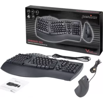 Perixx PERIDUO-512 DE B Wired Keyboard, Mouse-Set Ergonomic QWERTZ Black (12321)