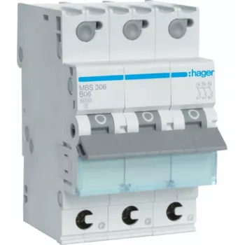 Hager MBS306. Rated Current: 6 A. Type: B-type, Module Quantity (max): 3 Module(e) (MBS306)