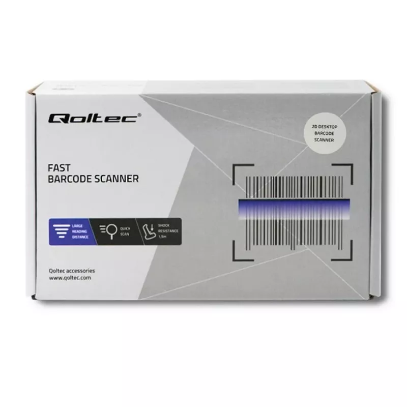 Fixed 1D/2D barcode reader QOLTEC 50864, LED sensor, USB wired, black, 145×85×80 mm