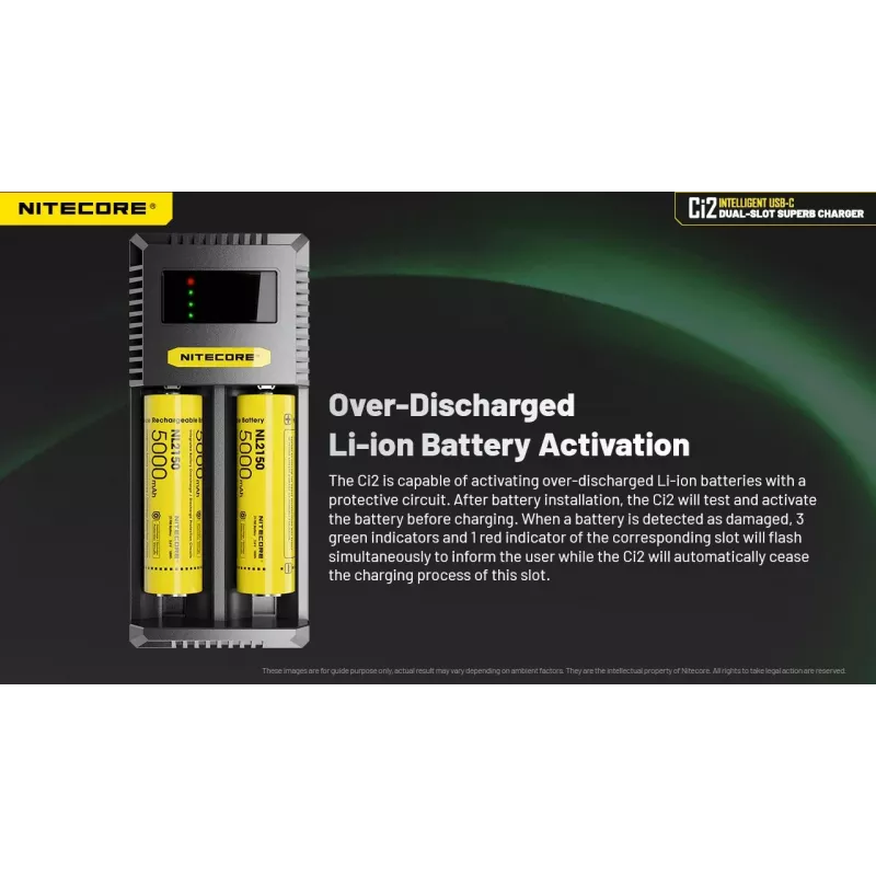 Battery Charger Nitecore Ci12 Universal USB charger for Li‑Ion, NiCd, NiMH, 3A input 5/9/12V, plastic casing