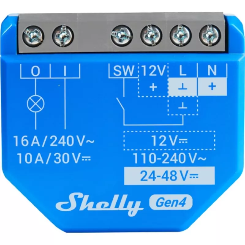 Smart switch Shelly 1 Gen4, wireless, 240 V AC, Bluetooth 5.0/Wi‑Fi/ ZigBee, plastic housing, 42×16×37 mm, pack of 2