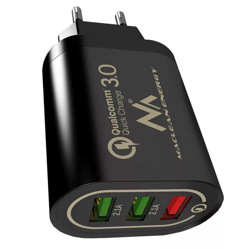 USB wall charger MACLEAN MCE479B — 3x USB ports, 18W total output, compact