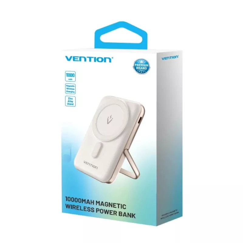 Power bank Vention 10000mAh Magnetic Wireless 20W — 10000 mAh, 3 A output, USB-C, white