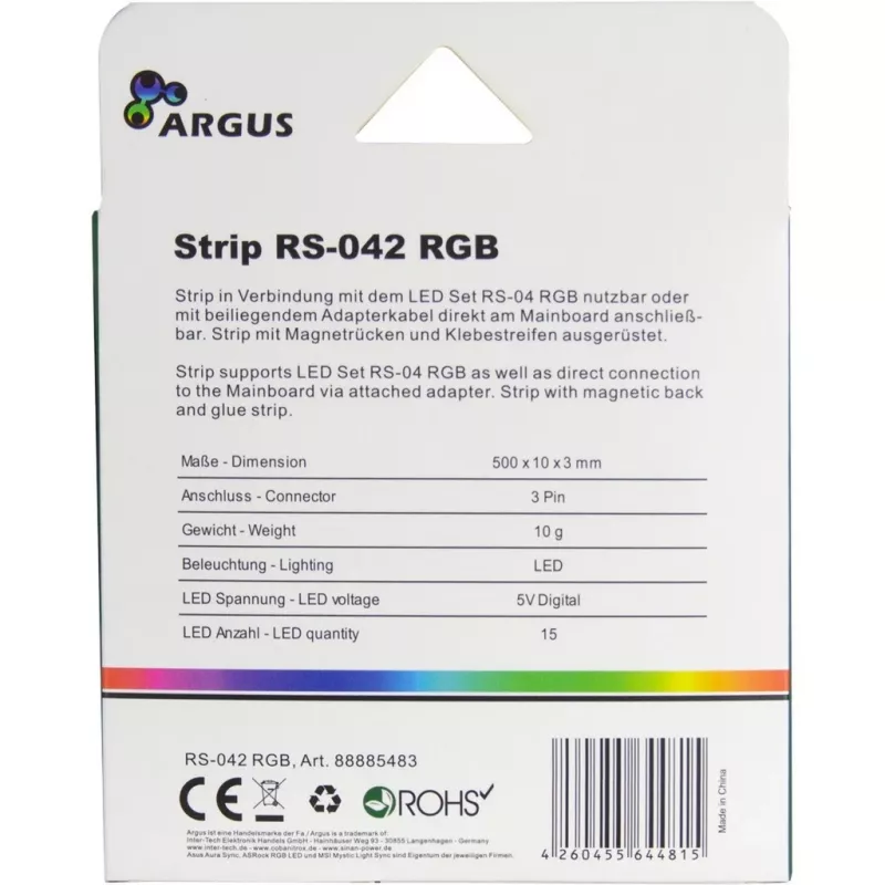 Computer case light kit INTER-TECH RS-042 RGB — RGB LED strip 1000 mm, 10 mm width, black