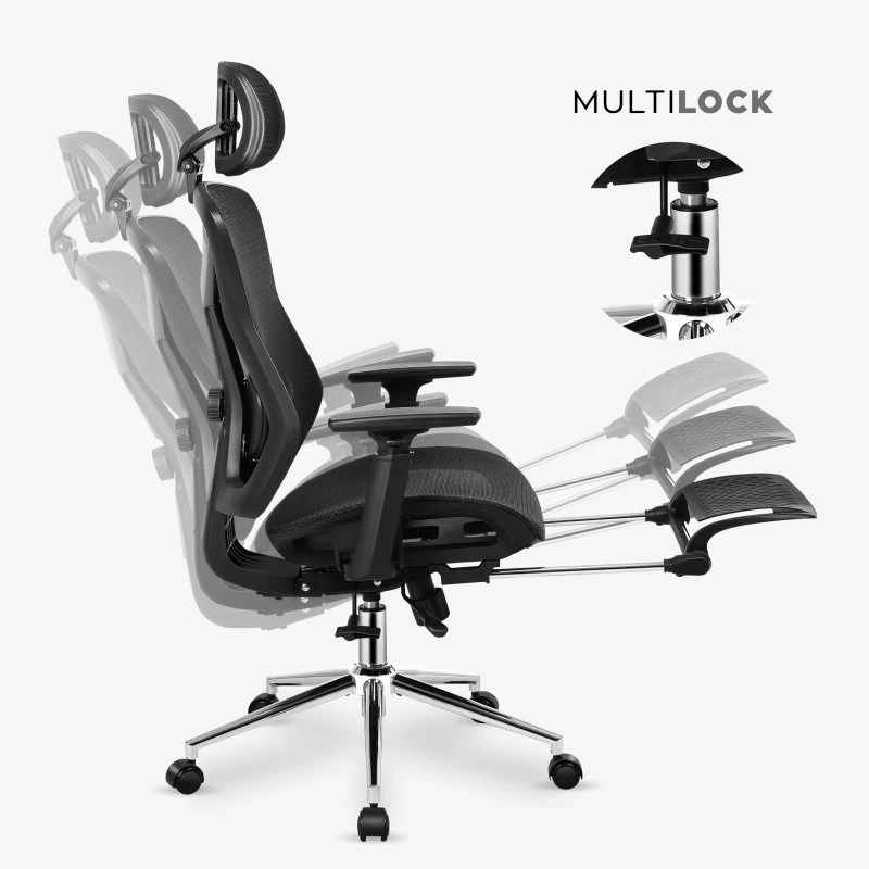 Swivel chair mark adler MA-EXPERT 5.7 — ergonomic mesh office chair, adjustable height, headrest, armrests, footrest, black
