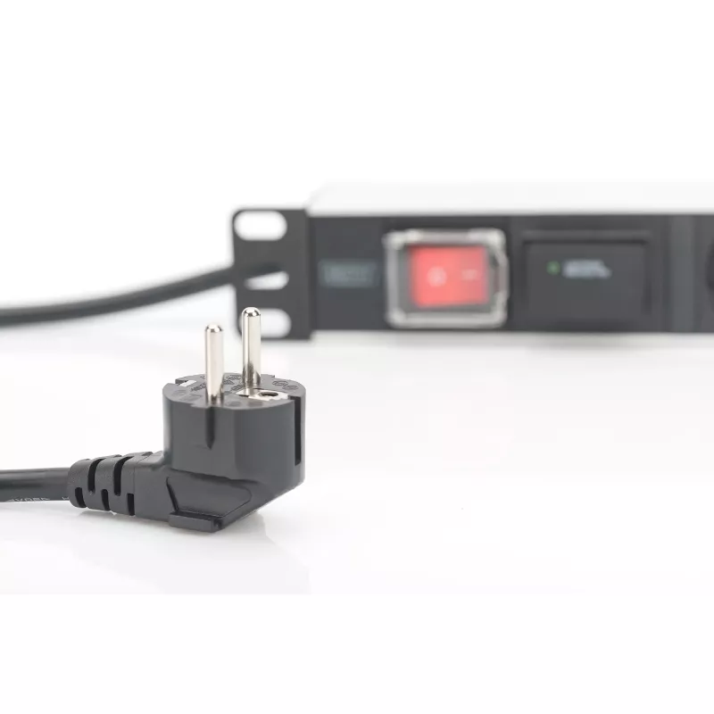 DIGITUS 1U Aluminum PDU with 7 Safety Outlets, 2m Cable, Switch, Surge Protection