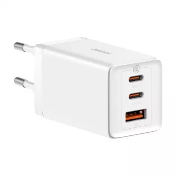 Wall charger Baseus GaN5 Pro 65W — USB + 2×USB-C (QC3.0, PD3.0) with 1m USB-C cable, white