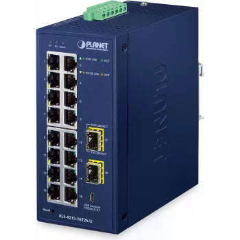 PLANET IP30 Industrial L2/L4 16-Port Managed L2/L4 Gigabit Ethernet (10/100/1000) Blue (IGS-4215-16T2S-U)