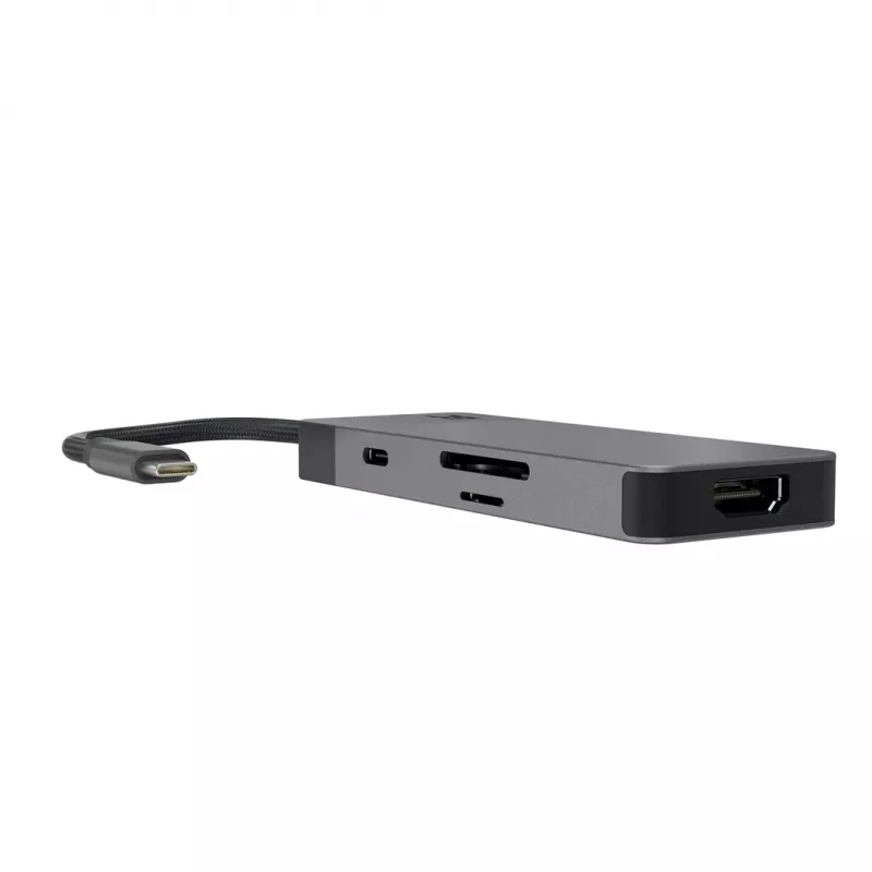 USB Type-C hub Green Cell HUBGC01 — 7 ports: 3×USB-A 3.2 Gen 1, 1×USB-C 3.2 Gen 1, HDMI, microSD+SD card reader — Silver