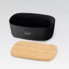 Breadbox Maestro MR-1776-BLACK countertop bread bin, plastic body with wooden lid, 345×235×130 mm