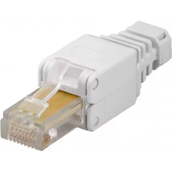 Wentronic Goobay CAT 5e UTP werkzeugfreier RJ45 Netzwerk-Stecker, Weiß - für flexible und starre Innenleiter, AWG 24-26 (68859)