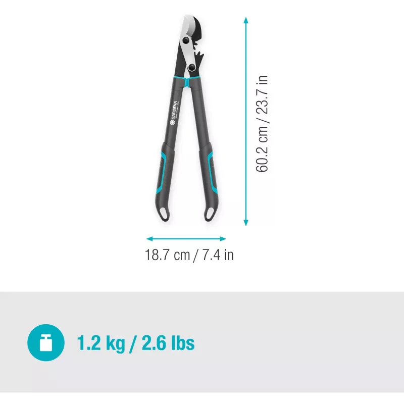 Pruning shears GARDENA EnergyCut Pro S, 60 cm handle, grey/turquoise
