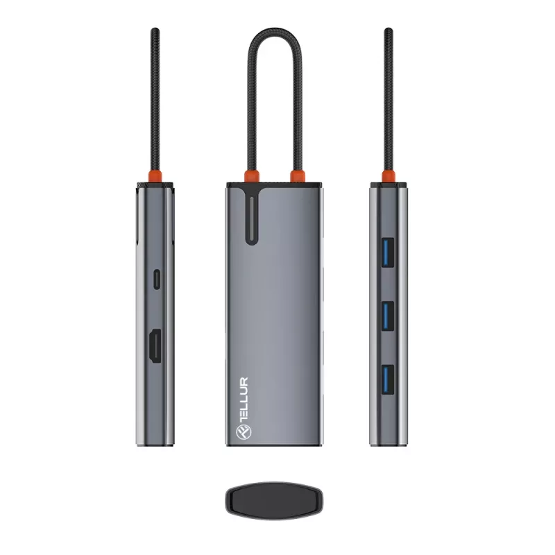 USB-C hub Tellur TLL321061 with PD 3.0 100W, HDMI output and 3× USB 3.0 ports