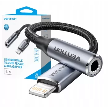 Audio adapter Vention Lightning to 3.5 mm BMBHA, Lightning to 3.5mm wired adapter with 0.1 m cable, grey