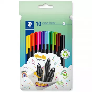 Fineliner pens Staedtler 334 C10, superfine 0.3 mm tip, 10 colors (black, blue, brown, green, light blue, light green, orange, pink, red, yellow)