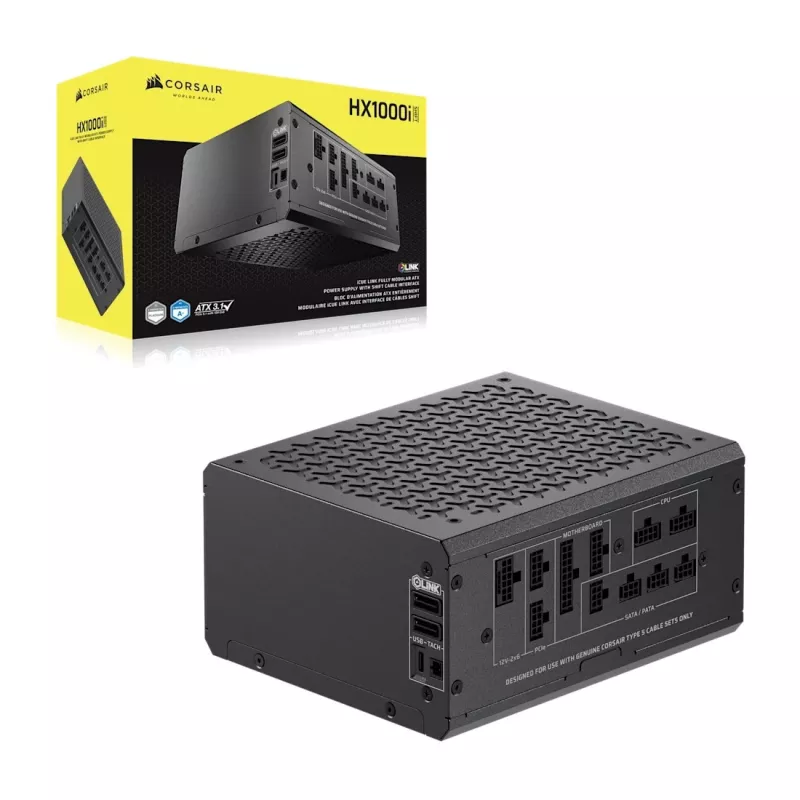 Power supply unit CORSAIR HX1000i 1000 W, 24-pin ATX, 80 PLUS Platinum, 140 mm fan, ATX black