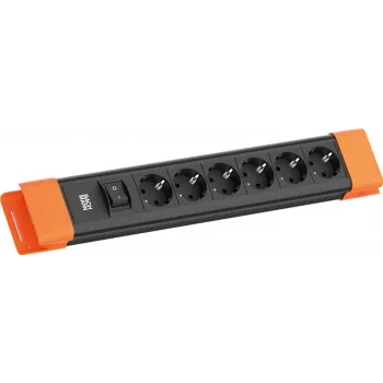 Power strip Bachmann CONNECTUS with 6x CEE7/3 sockets, 1x switch, 2.0 m cable, CEE7/7 plug, black/orange