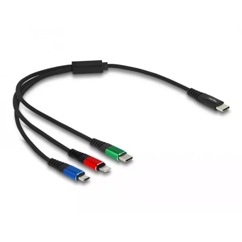 DeLOCK USB Charging Cable 3 in 1 USB Type-C Lightning Micro USB 30 cm