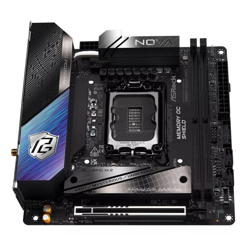 Motherboard ASRock Phantom Gaming Z890I Nova WiFi — Intel Z890, LGA 1851, mini ITX, DDR5, 2x M.2, Wi‑Fi 6E/7, 5Gb LAN, Thunderbolt