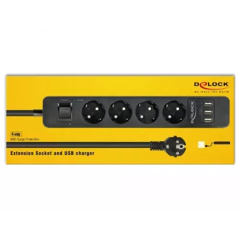 Power Extension DeLOCK 11209 1.5m 4 AC Outlets Indoor Black