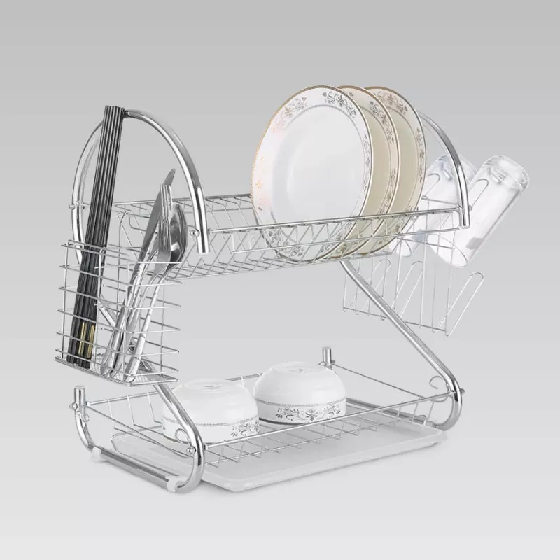 Dish drying rack Maestro MR-1025-38, painted steel, double construction, 38 cm, chrome finish
