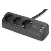 Power strip DIGITUS 3-way with 2×USB-A & 1×USB-C, 3 AC outlets Type E/F, 1.5 m cable, black