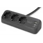 Power strip DIGITUS 3-way with 2×USB-A & 1×USB-C, 3 AC outlets Type E/F, 1.5 m cable, black
