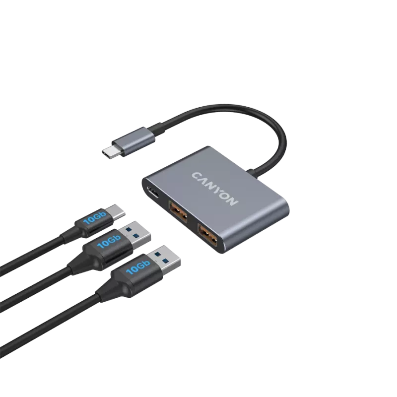 USB-C 3‑in‑1 Hub CANYON DS-3 Dark Grey — USB-C to USB-A + HDMI + PD passthrough