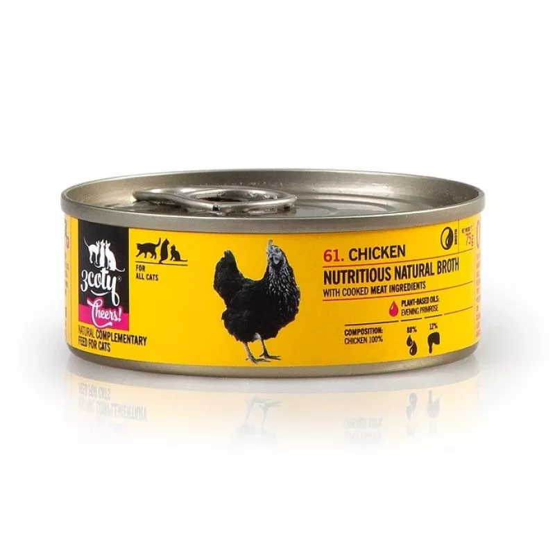 Wet cat food 3coty Chicken Cheers 75 g — complete adult wet food, single-serve pouch, 12% protein, 7.5% fat, 80% moisture