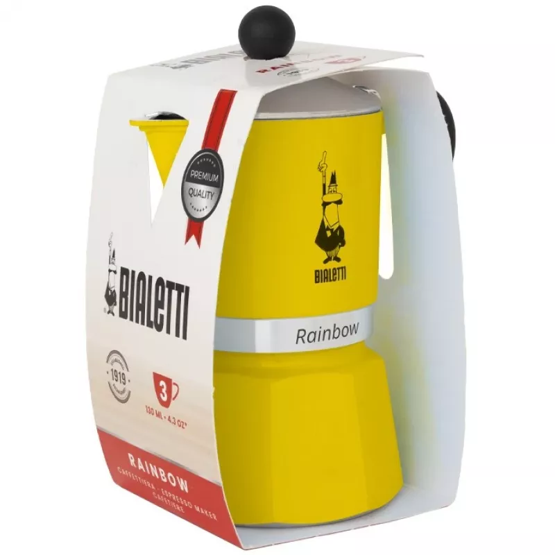 Moka pot Bialetti Rainbow Black/Yellow — aluminium stovetop espresso maker, 1 pc
