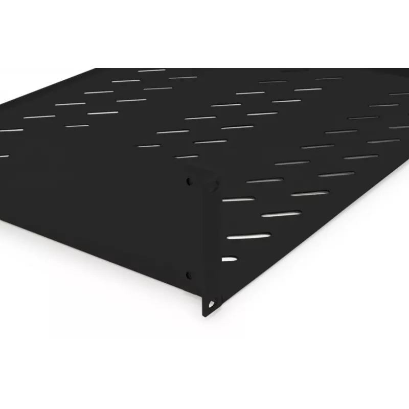 Digitus | 2U Fixed Shelf for Racks | DN-19 TRAY-2-SW | Black | Perfect for storage of components which are not 483 mm (19”) suitable. Slim design which takes space of 2 height units. Easy and quick to mount or dismount. Dimensions 88x482x349 mm, up to 25 kg