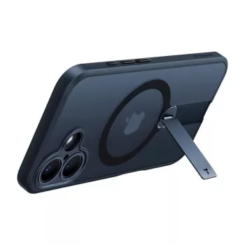 Protective phone case Torras Pstand Spin for iPhone 16 Plus — black, foldable stand, slim protection