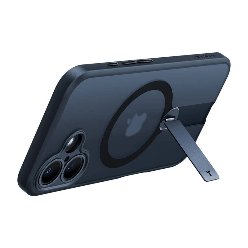 Protective phone case Torras Pstand Spin for iPhone 16 Plus — black, foldable stand, slim protection
