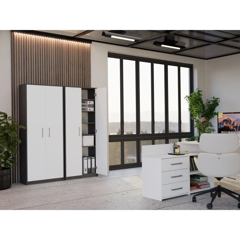 OLIV 2D CLOSED SHELVING UNIT, ANTHRACITE/WHITE SET